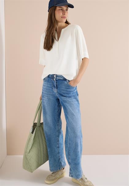 Kurzarm Bluse mit Split Neck vanilla white