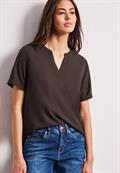 Kurzarm Bluse mit Turn-Up espresso brown