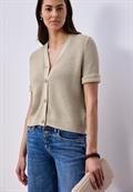 Kurzarm Cardigan mit V-Neck und Struktur clay sand