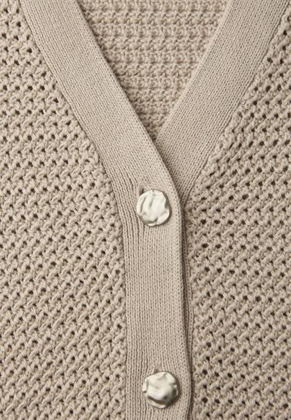 Kurzarm Cardigan mit V-Neck und Struktur clay sand