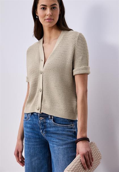 Kurzarm Cardigan mit V-Neck und Struktur clay sand