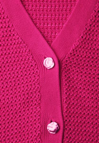 Kurzarm Cardigan mit V-Neck und Struktur magenta dream