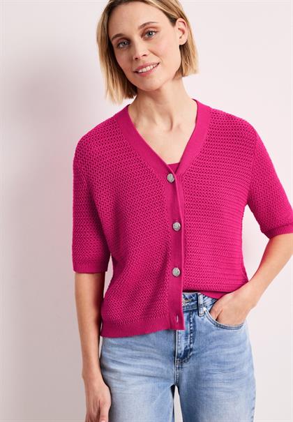 Kurzarm Cardigan mit V-Neck und Struktur magenta dream