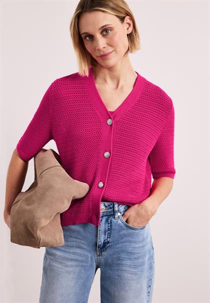 Kurzarm Cardigan mit V-Neck und Struktur magenta dream
