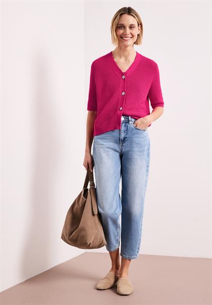 Kurzarm Cardigan mit V-Neck und Struktur magenta dream