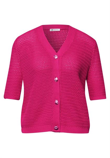 Kurzarm Cardigan mit V-Neck und Struktur magenta dream