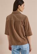 Kurzarm Hemdbluse aus Cord mit Brusttasche creamy mocha