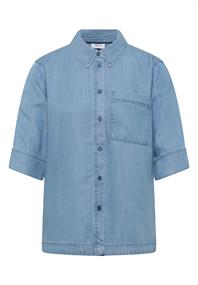 Kurzarm Hemdbluse im Denim-Look light blue wash
