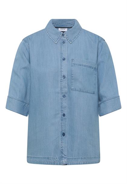 Kurzarm Hemdbluse im Denim-Look light blue wash