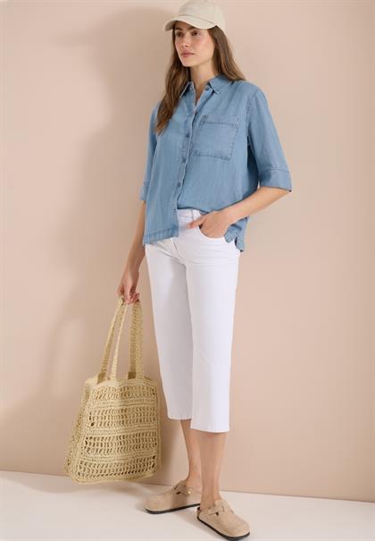 Kurzarm Hemdbluse im Denim-Look light blue wash