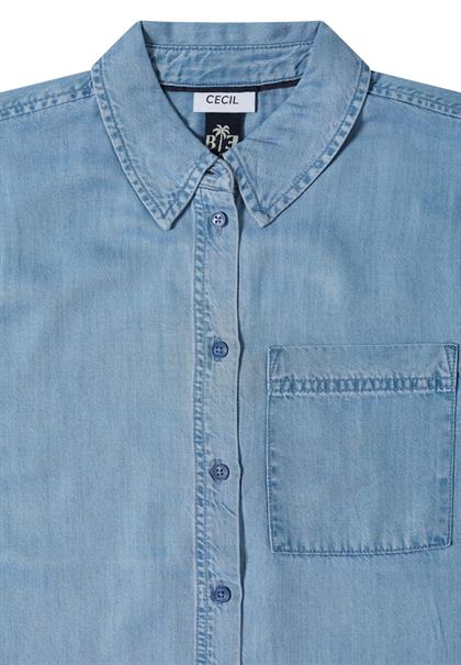 Kurzarm Hemdbluse im Denim-Look light blue wash