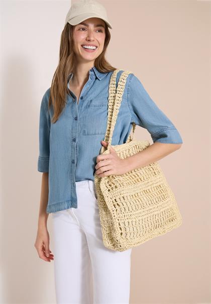 Kurzarm Hemdbluse im Denim-Look light blue wash