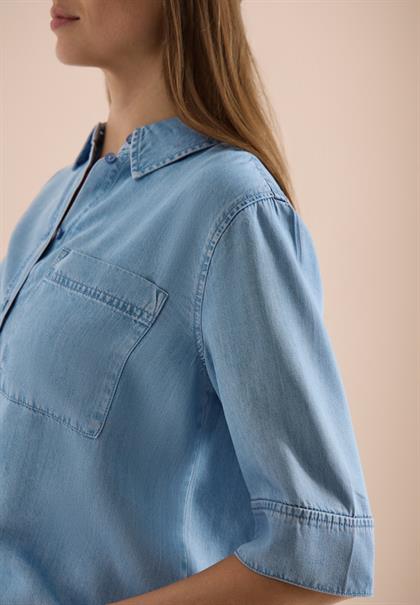 Kurzarm Hemdbluse im Denim-Look light blue wash