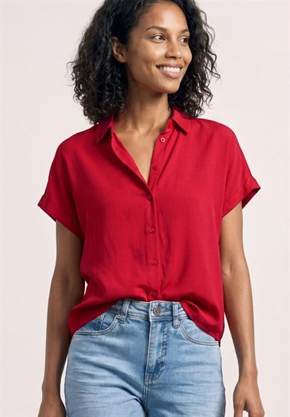Kurzarm Hemdbluse in Unifarbe salsa red
