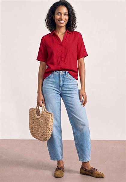 Kurzarm Hemdbluse in Unifarbe salsa red