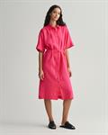Kurzarm Hemdblusenkleid aus Leinen magenta pink