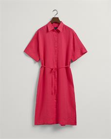 Kurzarm Hemdblusenkleid aus Leinen magenta pink
