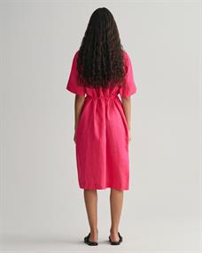 Kurzarm Hemdblusenkleid aus Leinen magenta pink