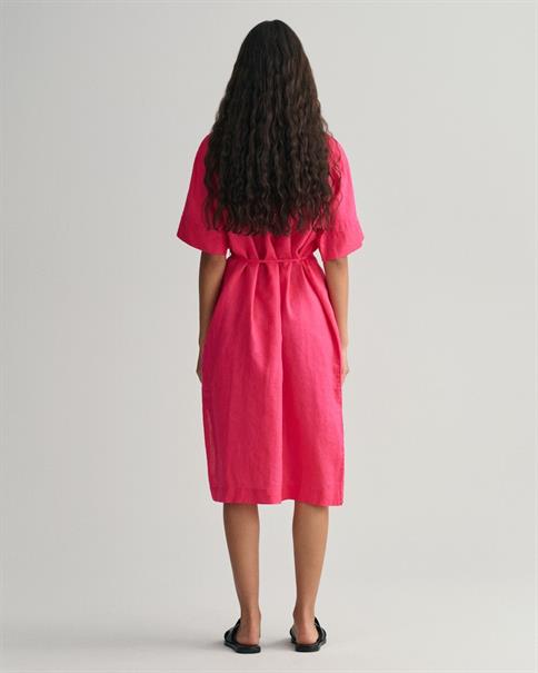 Kurzarm Hemdblusenkleid aus Leinen magenta pink
