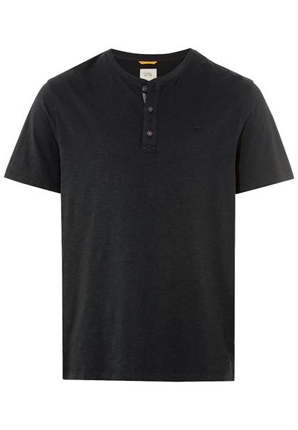 Kurzarm Henley-Shirt mit geripptem Kragen asphalt
