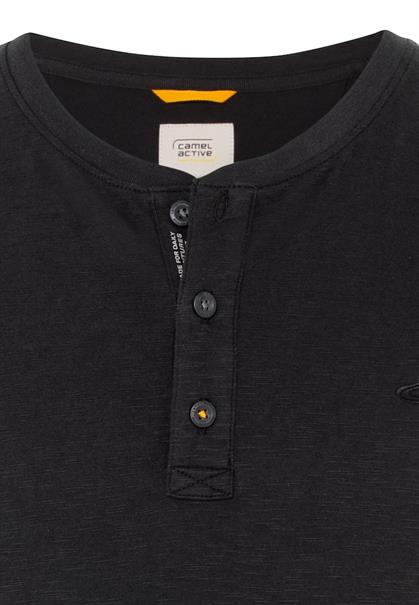 Kurzarm Henley-Shirt mit geripptem Kragen asphalt