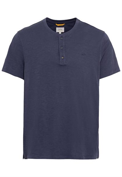 Kurzarm Henley-Shirt mit geripptem Kragen night blue