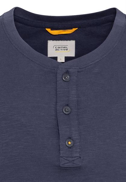 Kurzarm Henley-Shirt mit geripptem Kragen night blue