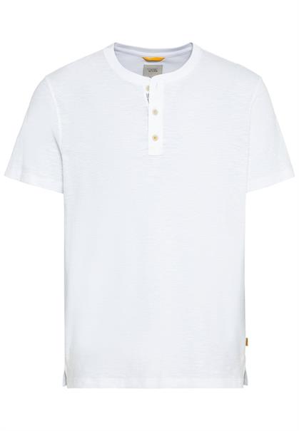 Kurzarm Henley-Shirt mit geripptem Kragen white