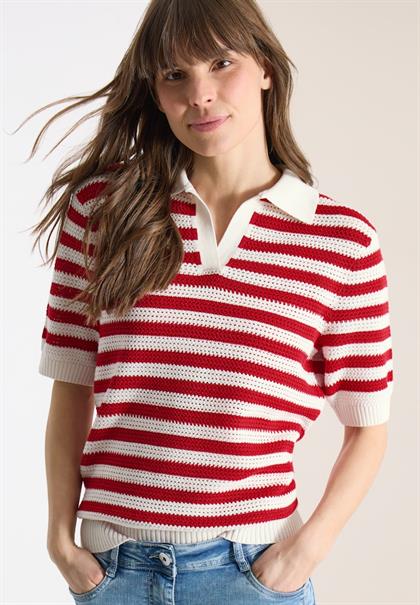 Kurzarm Poloshirt in Crochet-Qualität glazed apple red