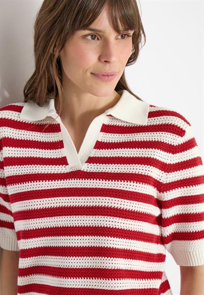 Kurzarm Poloshirt in Crochet-Qualität glazed apple red