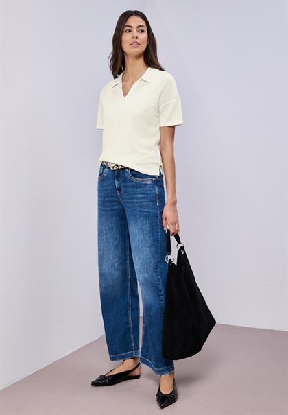 Kurzarm Poloshirt in Unifarbe off white