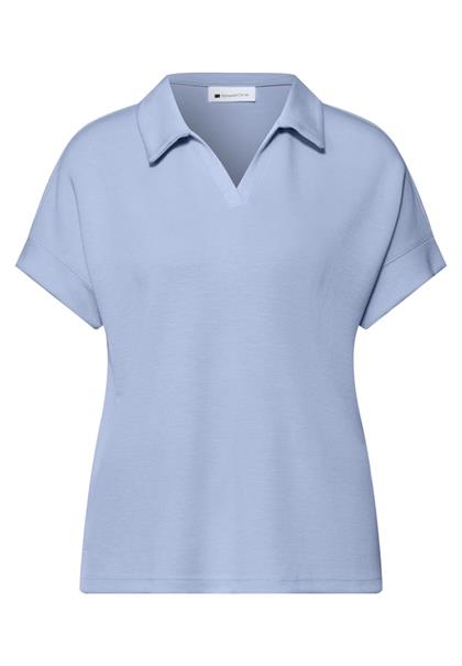 Kurzarm Poloshirt mit Rippdetail cashmere blue