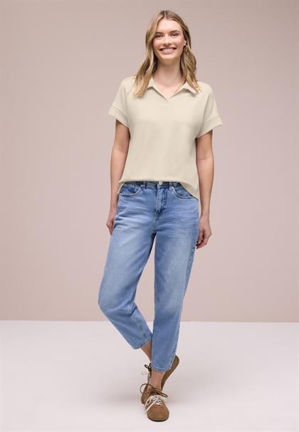 Kurzarm Poloshirt mit Rippdetail smoke beige