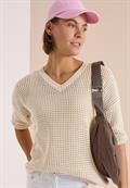 Kurzarm Pullover im Crochet-Look pearl beige
