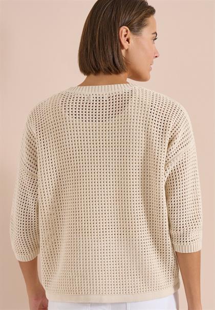 Kurzarm Pullover im Crochet-Look pearl beige