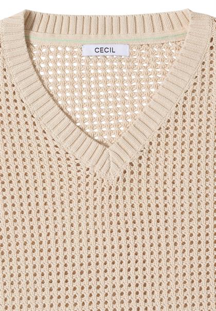 Kurzarm Pullover im Crochet-Look pearl beige