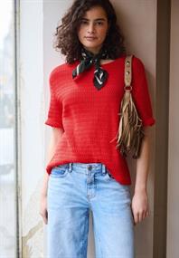 Kurzarm Pullover mit Lochmuster torch red
