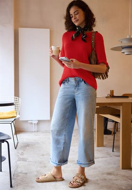 Kurzarm Pullover mit Lochmuster torch red