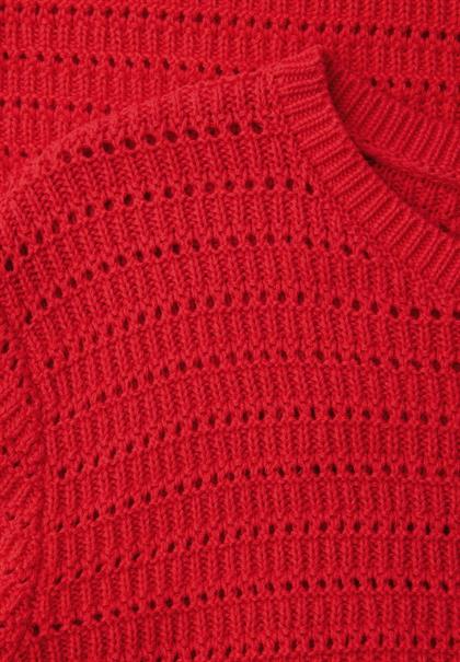 Kurzarm Pullover mit Lochmuster torch red