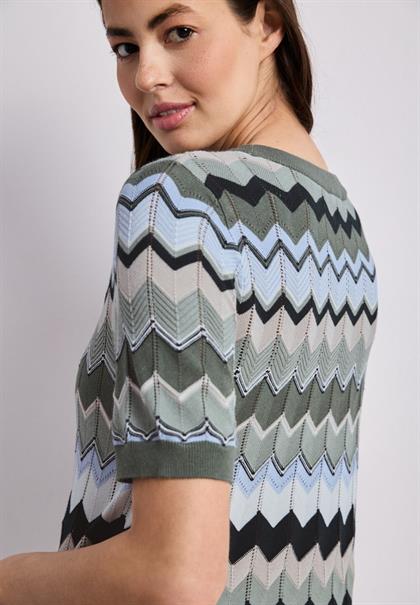 Kurzarm Pullover mit Zick-Zack-Muster deep bound green