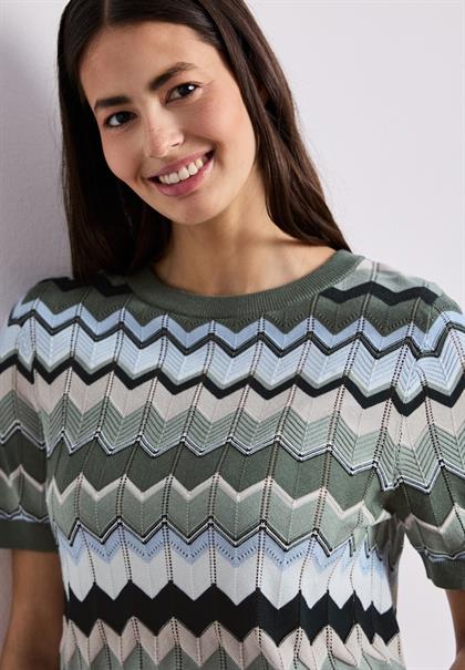 Kurzarm Pullover mit Zick-Zack-Muster deep bound green