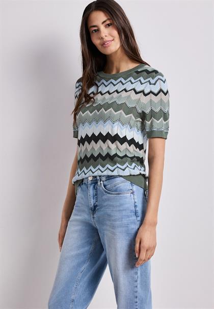 Kurzarm Pullover mit Zick-Zack-Muster deep bound green