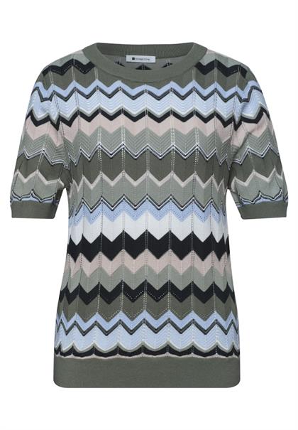 Kurzarm Pullover mit Zick-Zack-Muster deep bound green