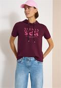 Kurzarm Shirt mit Kapuze und Wording sweet grape red