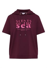 Kurzarm Shirt mit Kapuze und Wording sweet grape red