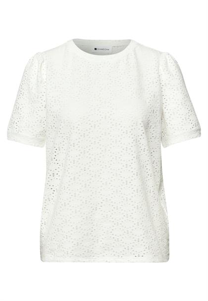 Kurzarm Shirt mit Rundhals aus Spitze off white