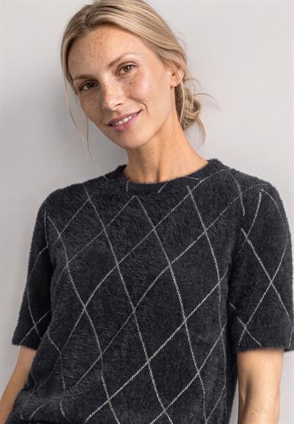 Kurzarm Shirt mit Rundhals und Karomuster armor grey