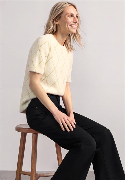 kurzarm-shirt-mit-rundhals-und-karomuster-pure-beige