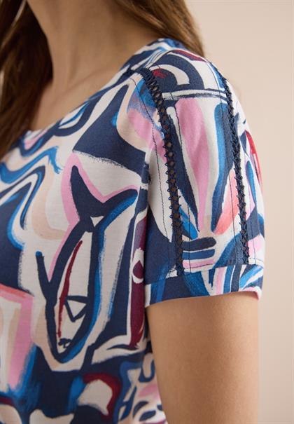Kurzarm Shirt mit Spitzendetail universal blue