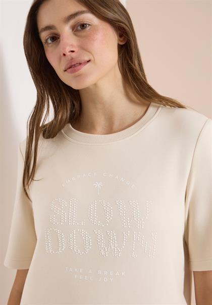 Kurzarm Sweatshirt mit Wording pearl beige